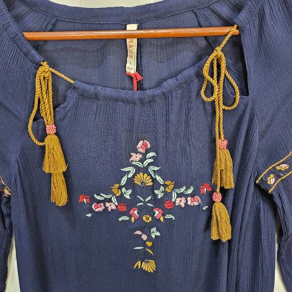 Raga [Sample] Sheer Blouse Peasant Top Blue Size XS/Small - Picture 2 of 7